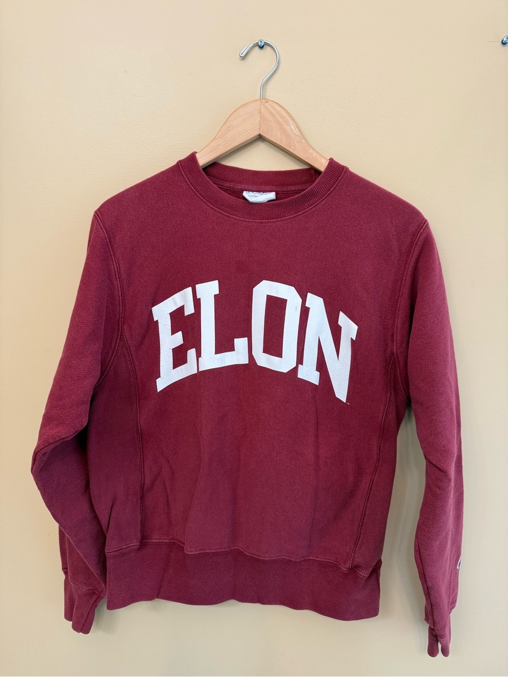 Vintage Champion Reverse Weave Maroon Sweatshirt Elon University.